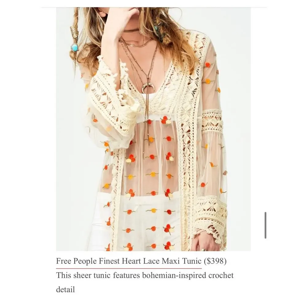 Rare Free People Finest Heart Lace Maxi Tunic Small $398